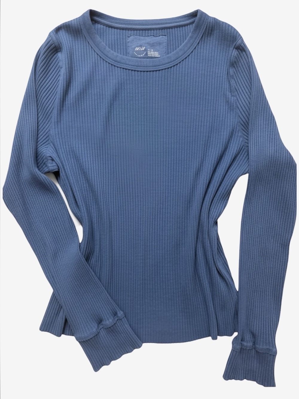 Aerie Fireside Ribbed Long Sleeve Crewneck Tee Blue XL